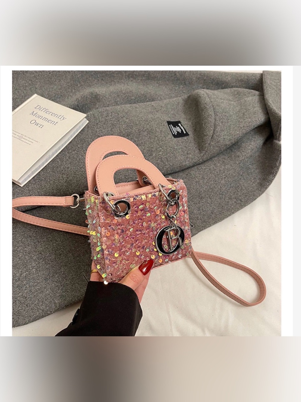 A Classy Chic Boutique Rose Gold Sequin Mini Tote with Charm - Picture 2 of 7